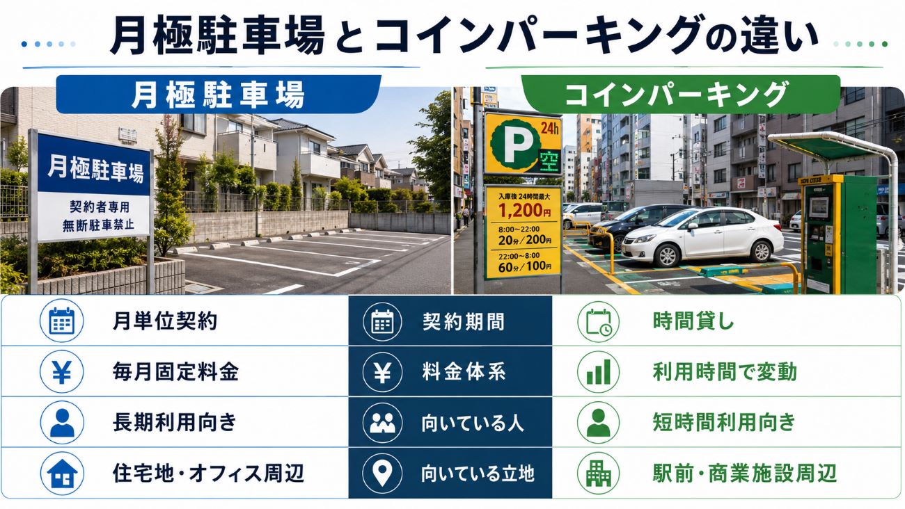 月極駐車場とコインパーキングの違い