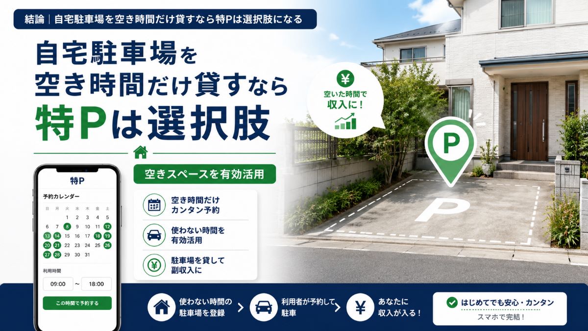 結論|自宅駐車場を空き時間だけ貸すなら特Pは選択肢になる
