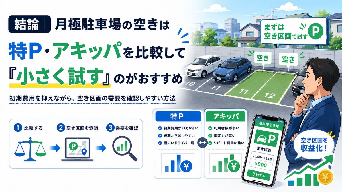 結論｜月極駐車場の空きは、特P・アキッパを比較して「小さく試す」のがおすすめ