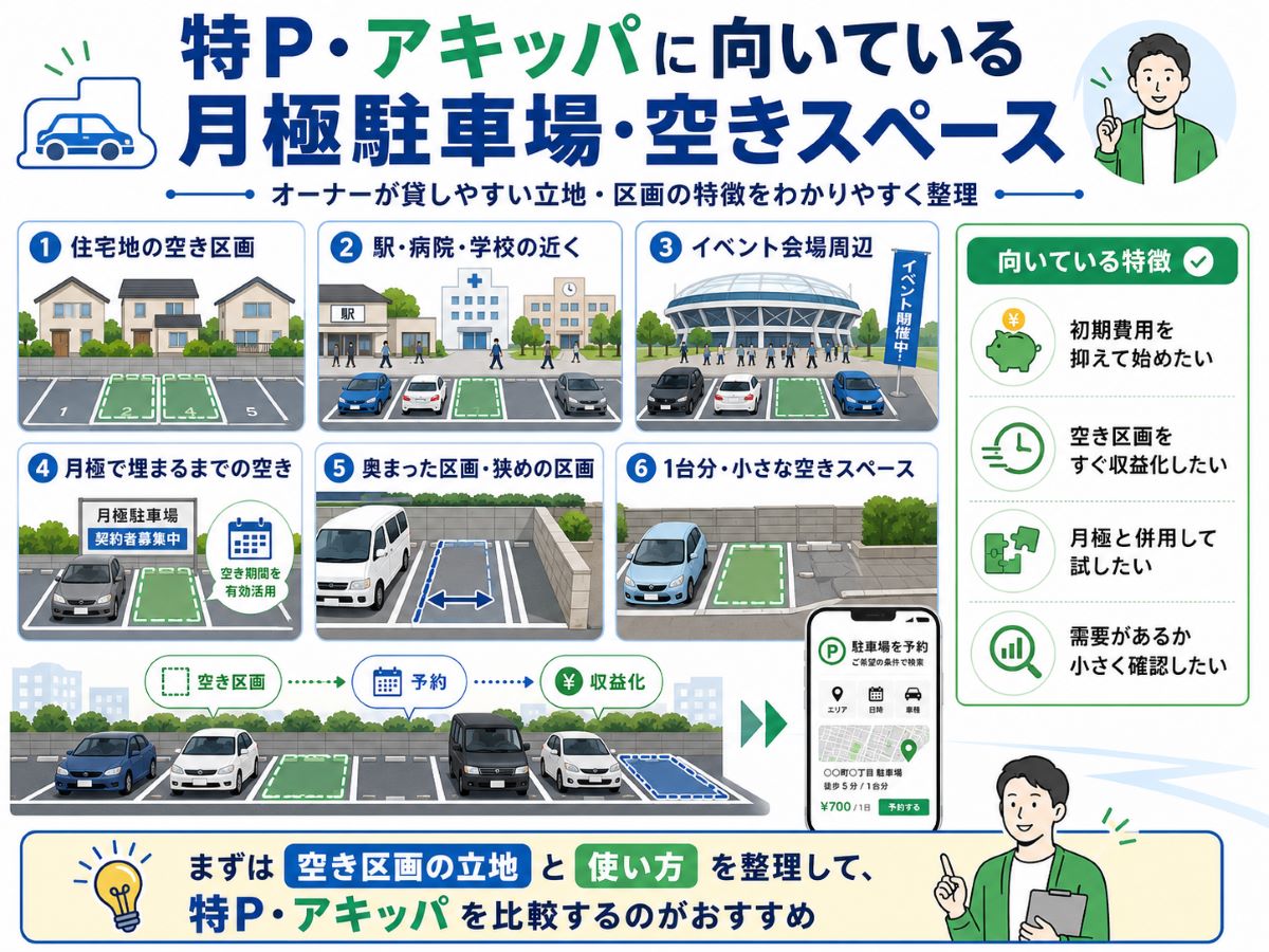 特P・アキッパに向いている月極駐車場・空きスペース