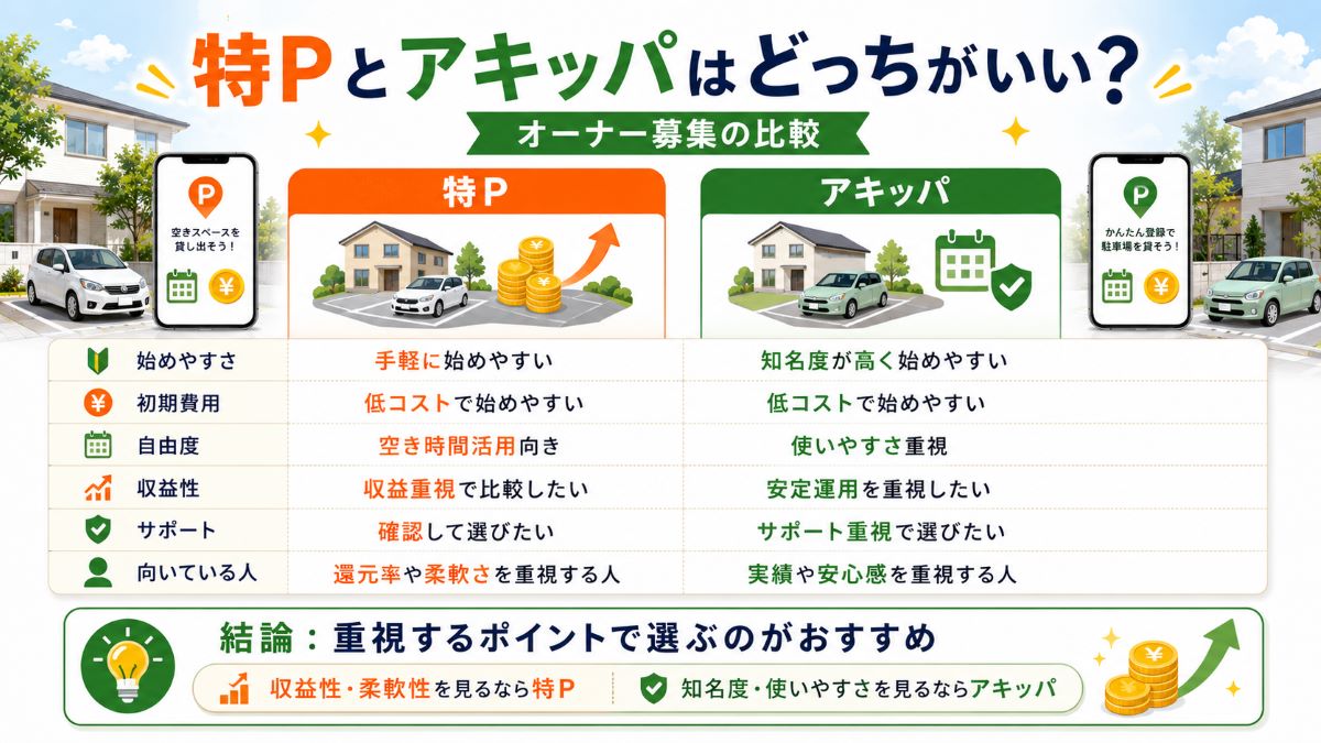 特Pとアキッパはどっちがいい?オーナー募集の比較