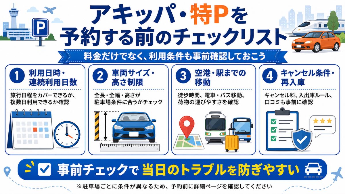 アキッパ・特Pを予約する前のチェックリスト