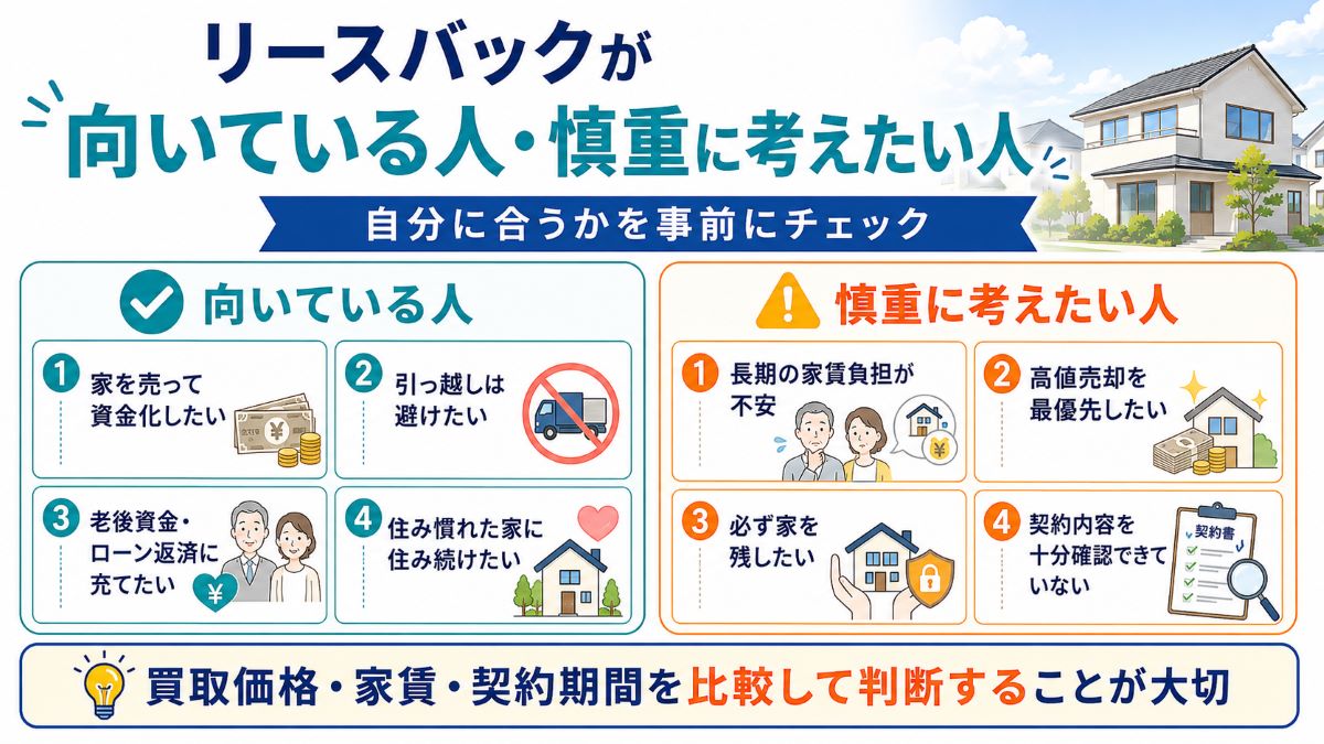 リースバックが向いている人・慎重に考えたい人