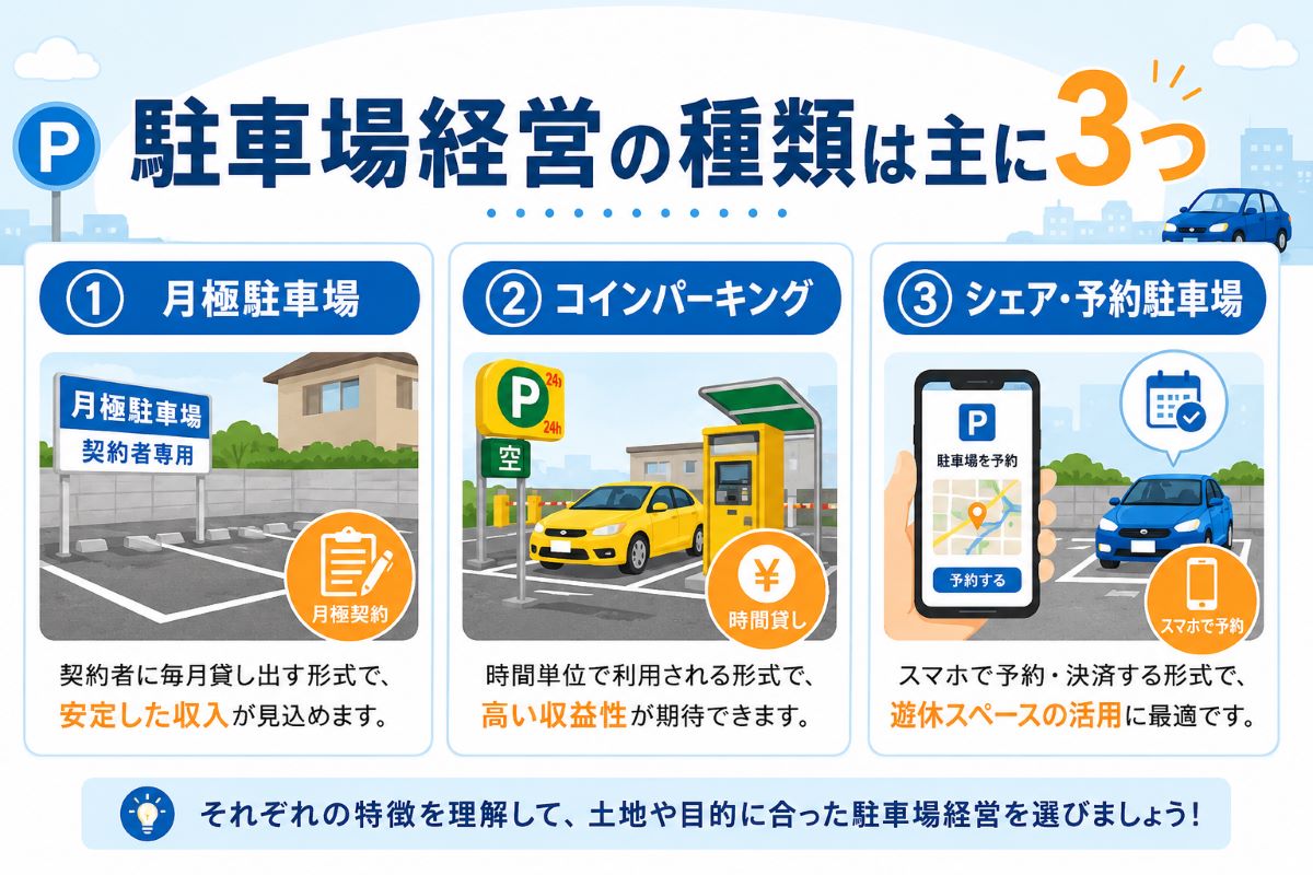 駐車場経営の種類は主に3つ