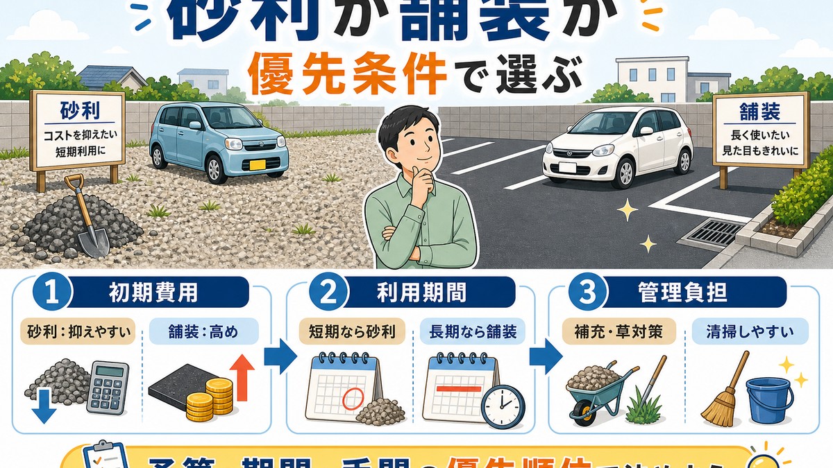 砂利と舗装の駐車場を比較する図