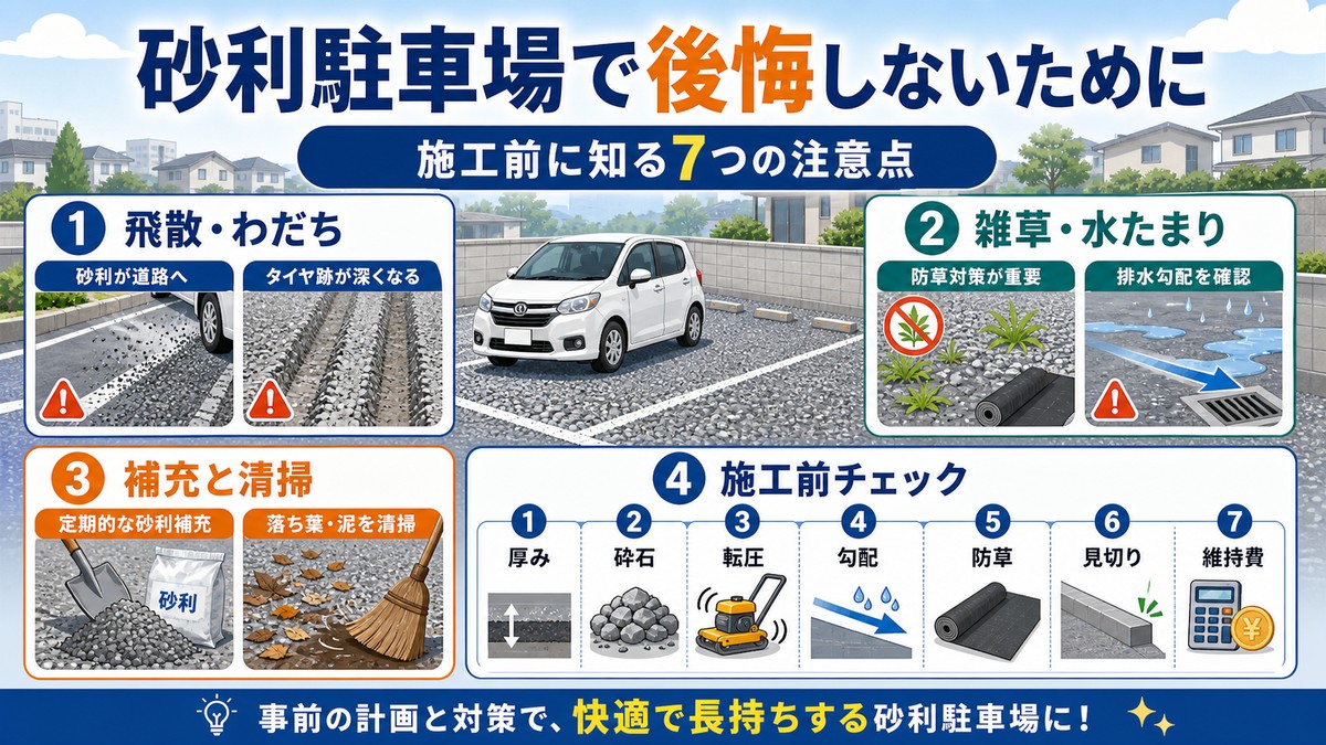 砂利駐車場で発生しやすいトラブルの図解