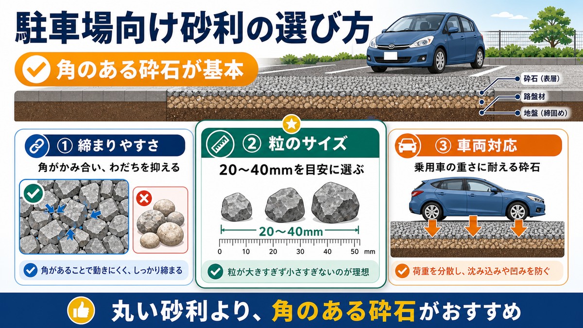 砕石と玉砂利と化粧砂利の形状比較