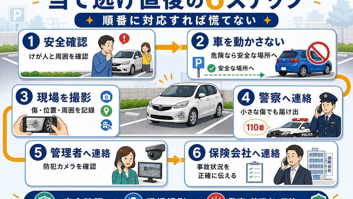 駐車場で当て逃げされた直後に行う6つの対処手順