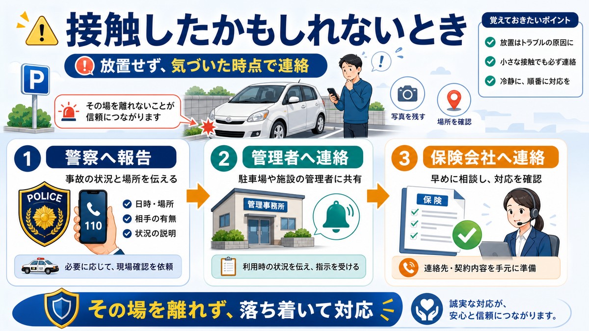 駐車場で接触した可能性がある場合の正しい行動