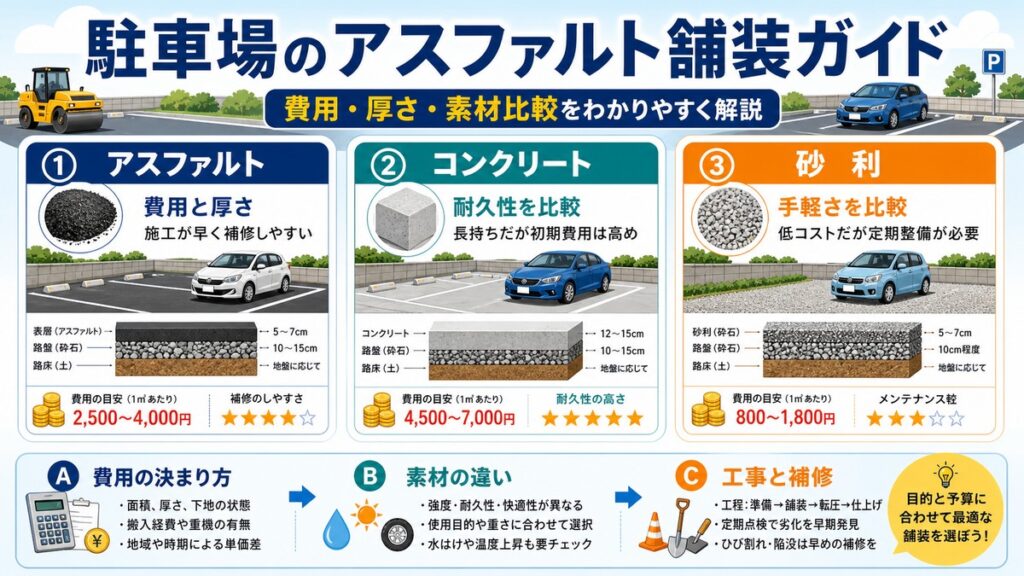 白線が引かれた整備済みのアスファルト駐車場