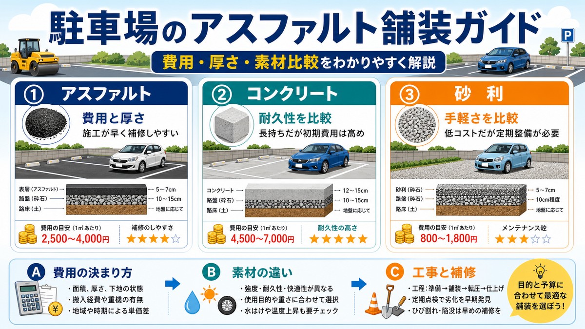 白線が引かれた整備済みのアスファルト駐車場