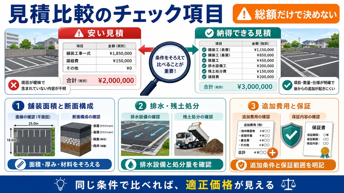 駐車場舗装業者の見積もりを比較するチェックリスト