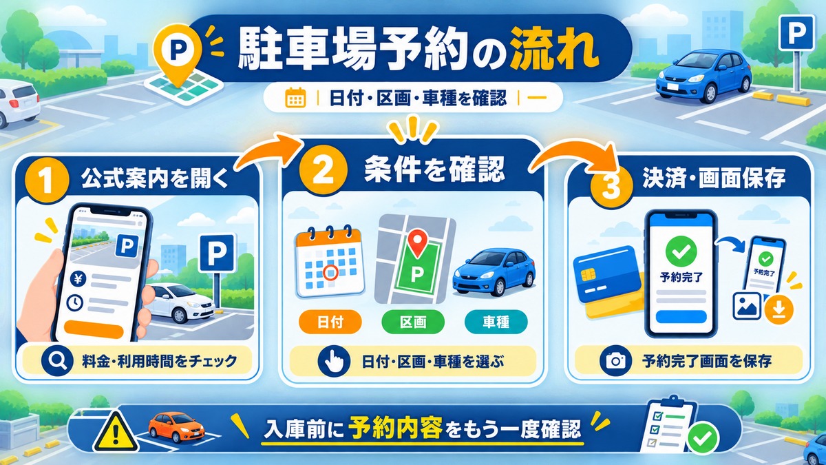 エスコンフィールドの駐車場をオンラインで予約する手順図