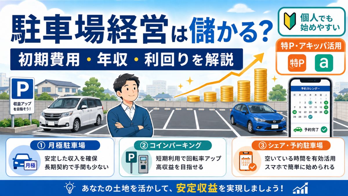 駐車場経営は儲かる?初期費用・年収・利回りと個人で始める方法
