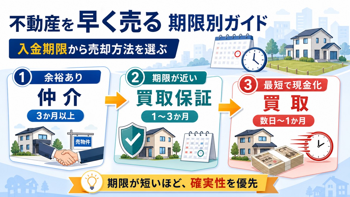 戸建てとマンションの不動産売却を期限から逆算するイメージ図