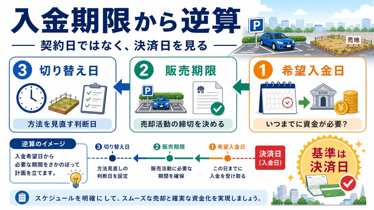 不動産売却を入金日から逆算するスケジュール図