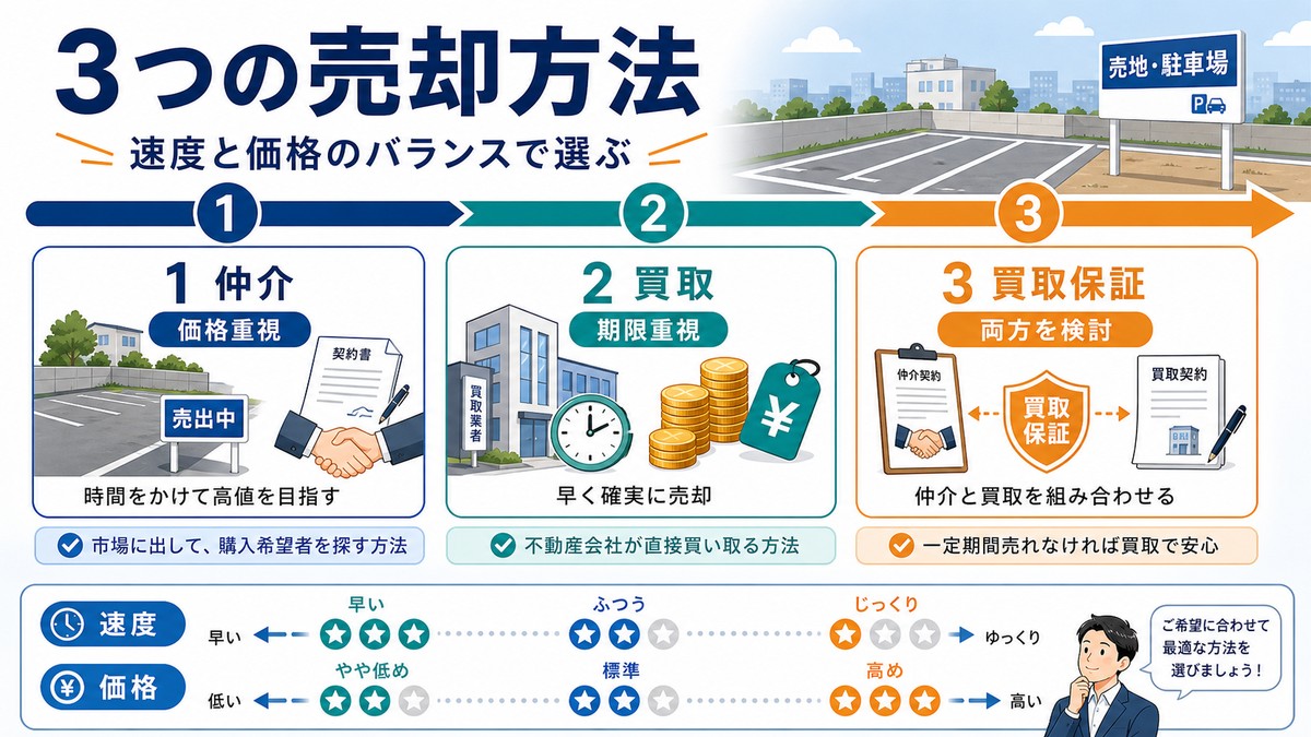 仲介と買取と買取保証の違いを比較した図