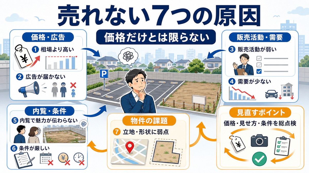 専任媒介で不動産が売れない7つの原因の図解
