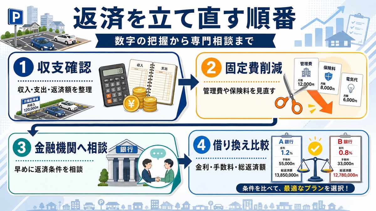 住宅ローン返済を立て直す7つの対処法の図解