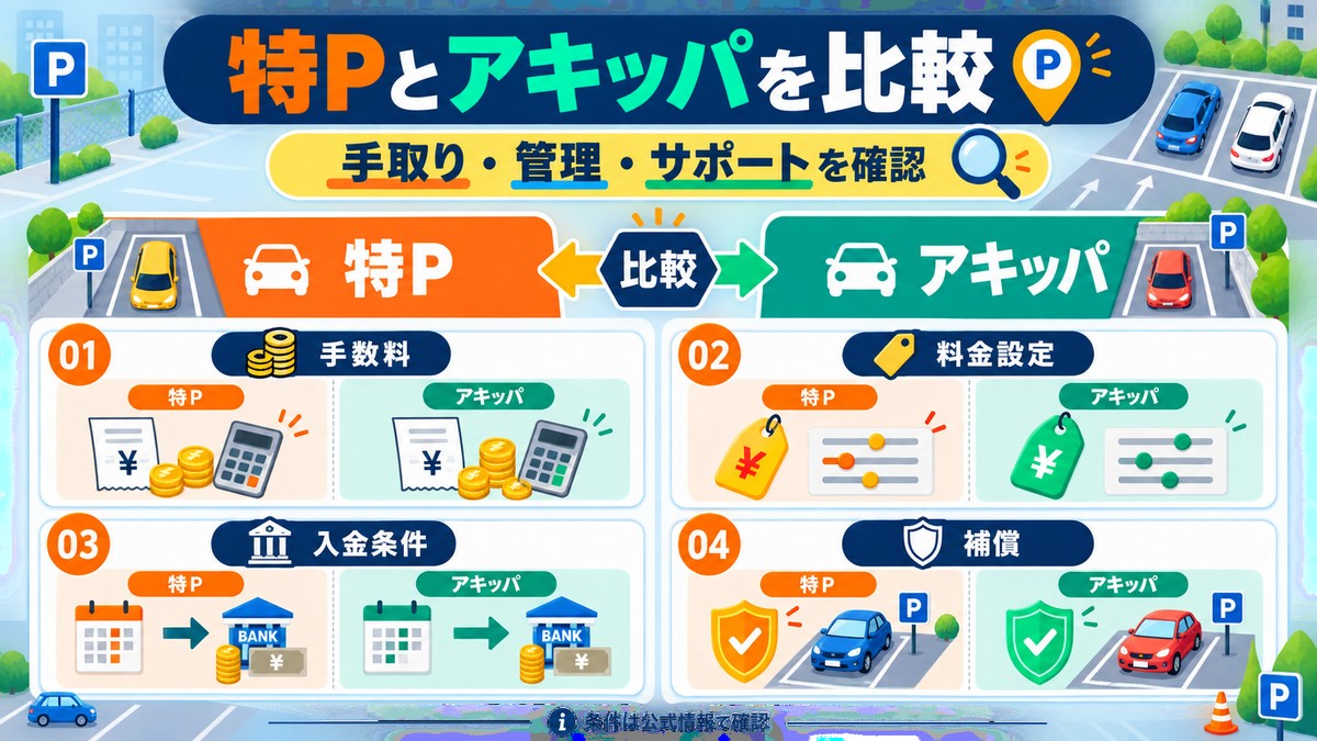 特Pとアキッパを駐車場オーナー目線で比較する図