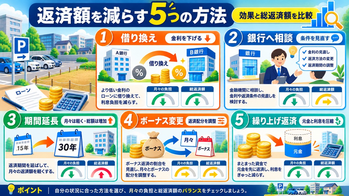 住宅ローン返済額を減らす5つの選択肢の図解