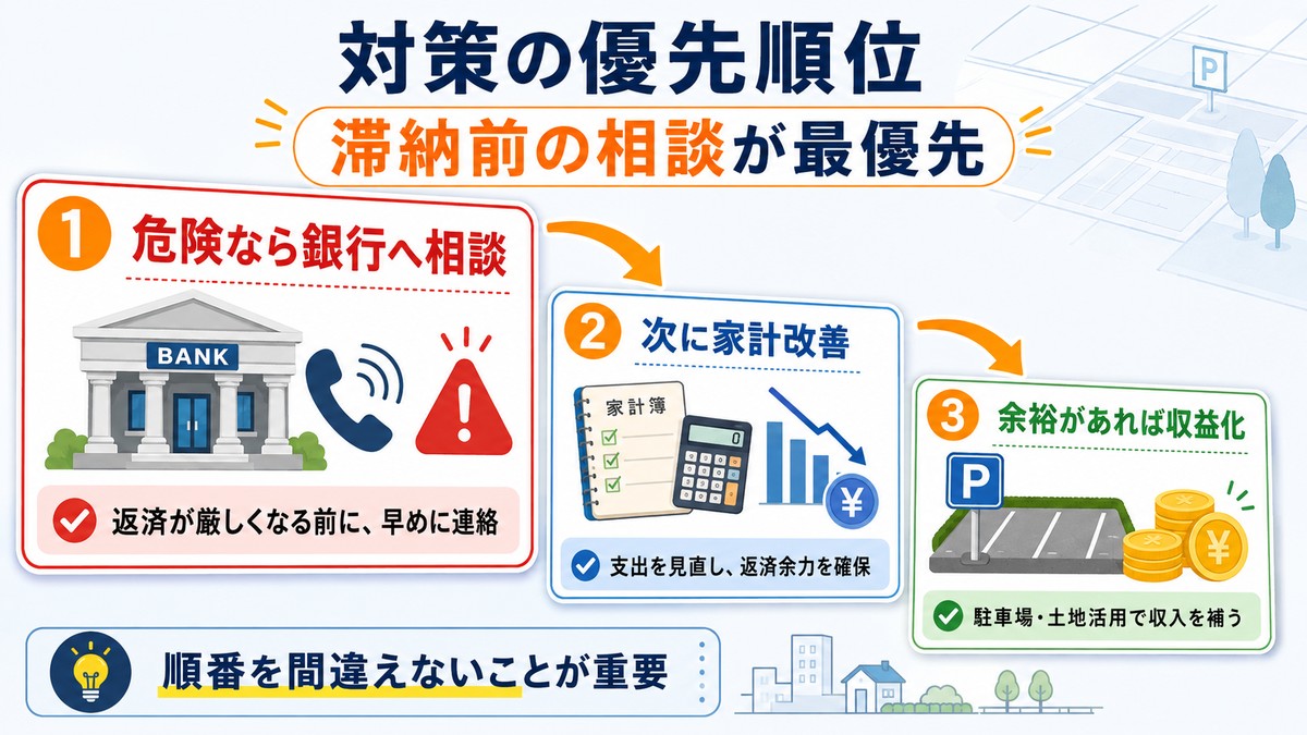 住宅ローンの状況別に行動の優先順位を示す図